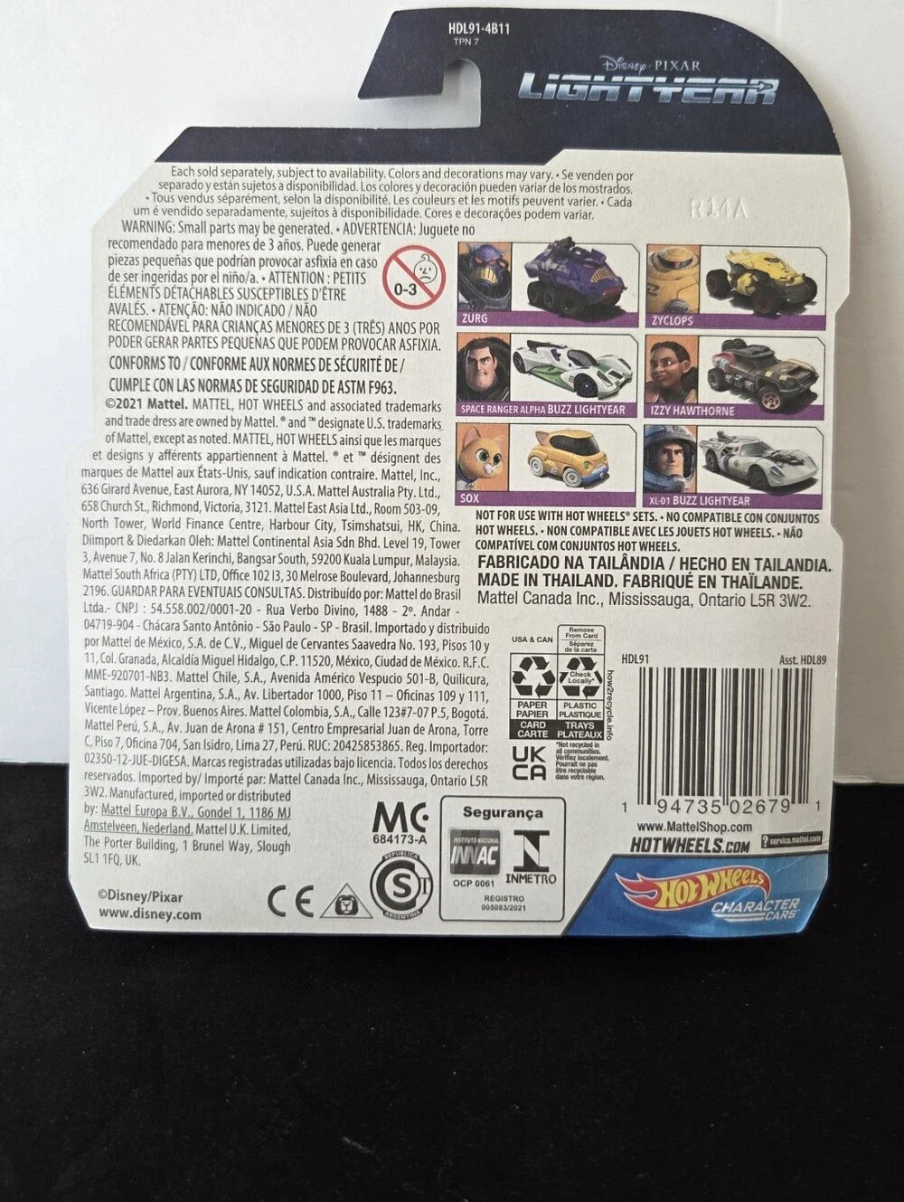 Hot Wheels Disney Pixar Lightyear Sox Character Car Diecast NIP HDL89 Mattel